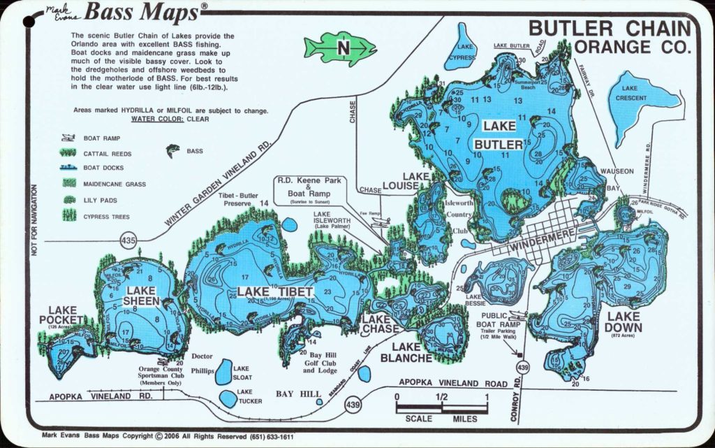Butler Chain Bass Fishing Map