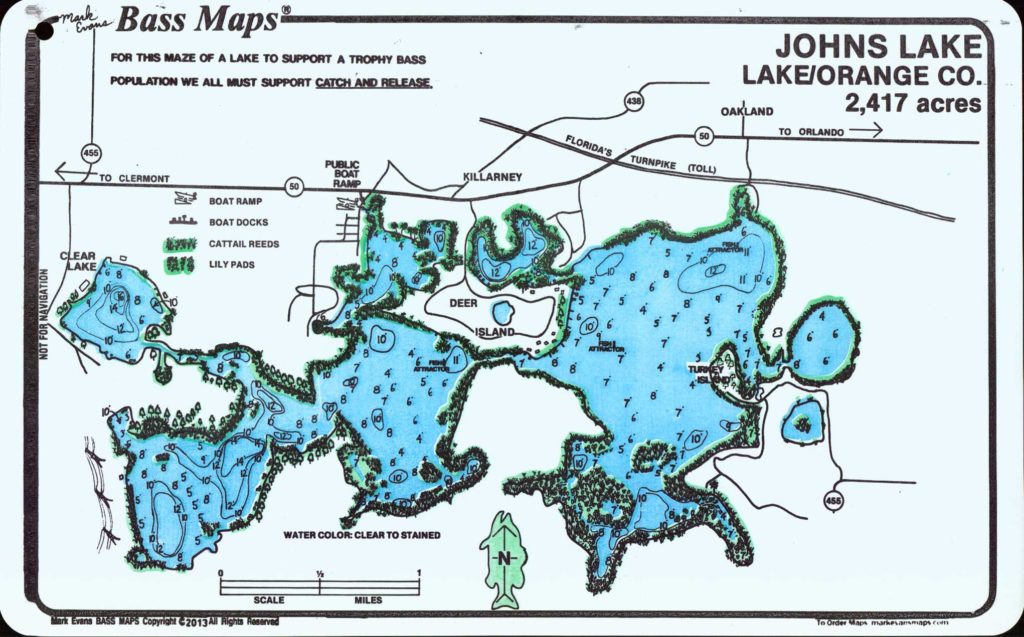 Bass Fishing Map for Johns Lake 