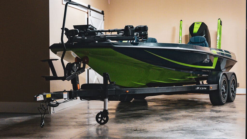 LX20 Bass Boat Parked In A Garage
